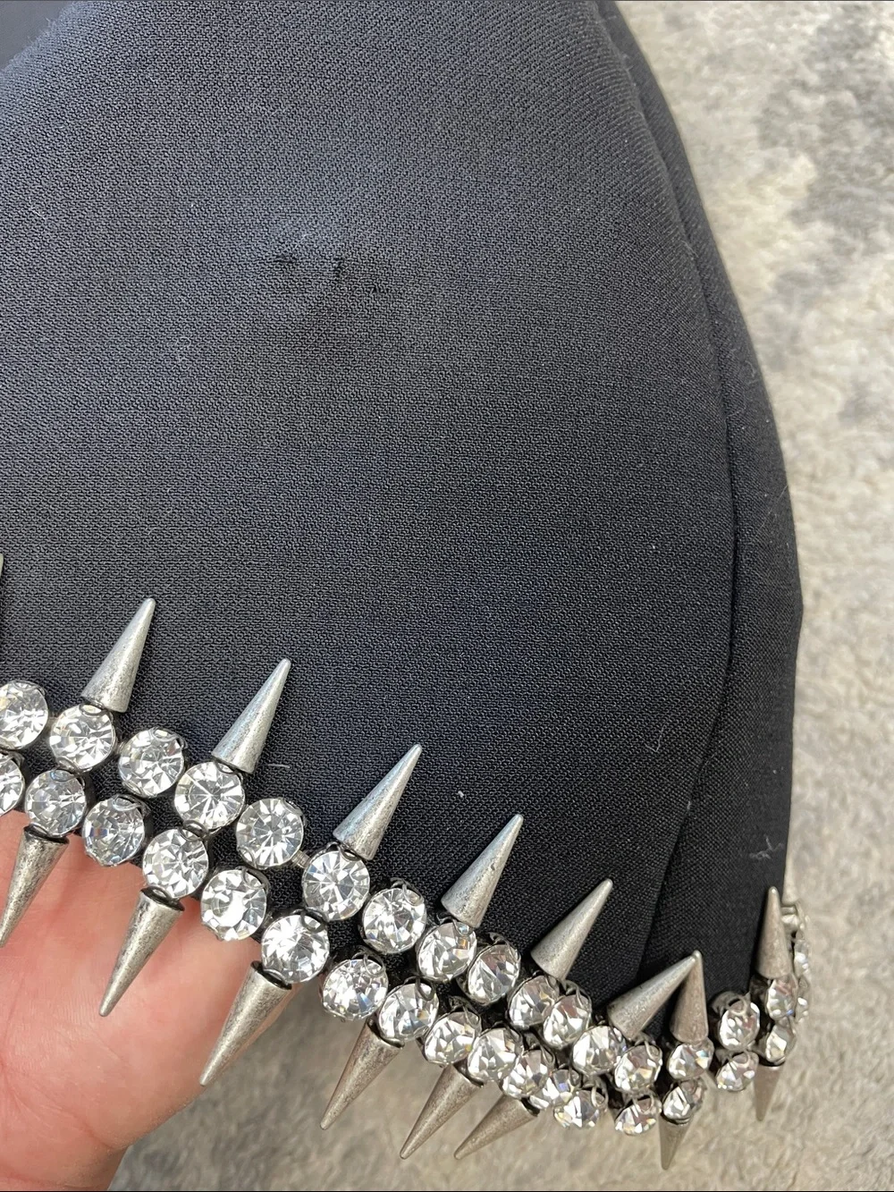 AREA NYC Crystal Spike Embellished Mini Dress Black LBD FLAW Sz 8 - Picture 15 of 17